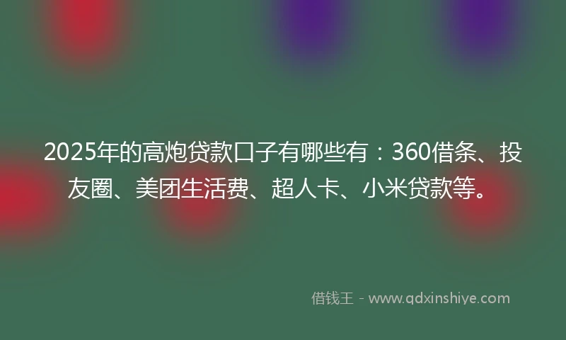 2025年的高炮贷款口子有哪些有：360借条、投友圈、美团生活费、超人卡、小米贷款等。