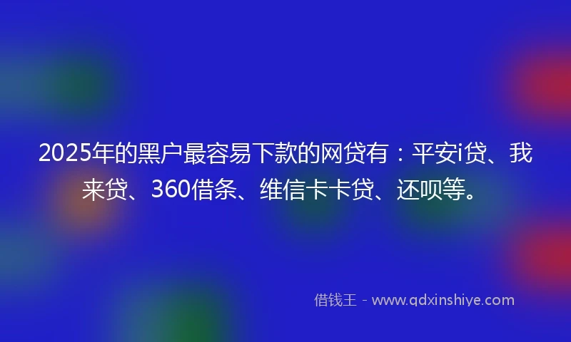 2025年的黑户最容易下款的网贷有：平安i贷、我来贷、360借条、维信卡卡贷、还呗等。