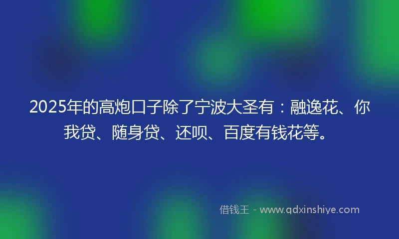 2025年的高炮口子除了宁波大圣有：融逸花、你我贷、随身贷、还呗、百度有钱花等。