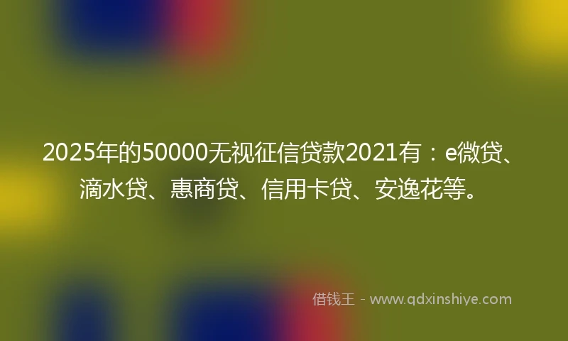 2025年的50000无视征信贷款2021有：e微贷、滴水贷、惠商贷、信用卡贷、安逸花等。