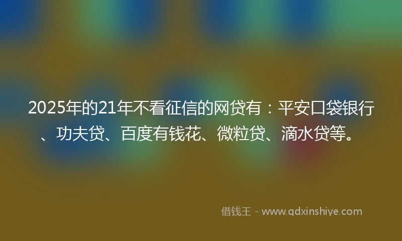 2025年的21年不看征信的网贷有：平安口袋银行、功夫贷、百度有钱花、微粒贷、滴水贷等。