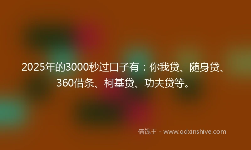 2025年的3000秒过口子有：你我贷、随身贷、360借条、柯基贷、功夫贷等。