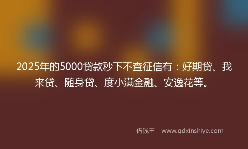 2025年的5000贷款秒下不查征信有：好期贷、我来贷、随身贷、度小满金融、安逸花等。