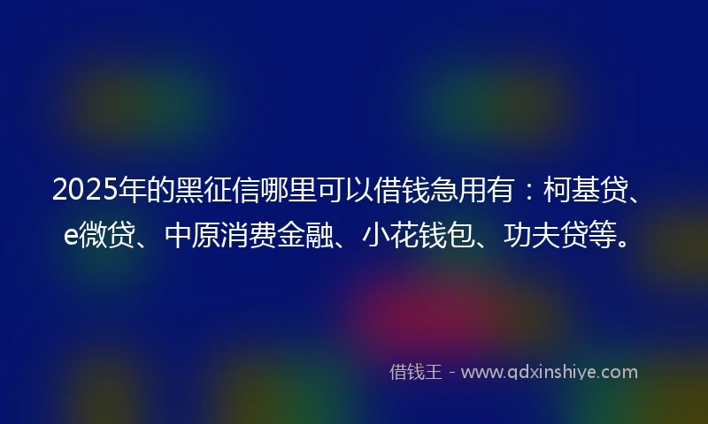 2025年的黑征信哪里可以借钱急用有：柯基贷、e微贷、中原消费金融、小花钱包、功夫贷等。