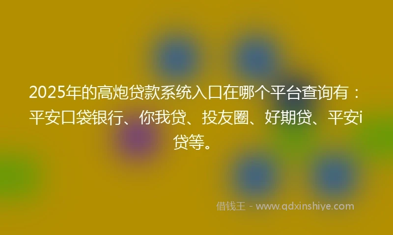 2025年的高炮贷款系统入口在哪个平台查询有：平安口袋银行、你我贷、投友圈、好期贷、平安i贷等。