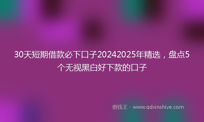30天短期借款必下口子20242025年精选，盘点5个无视黑白好下款的口子