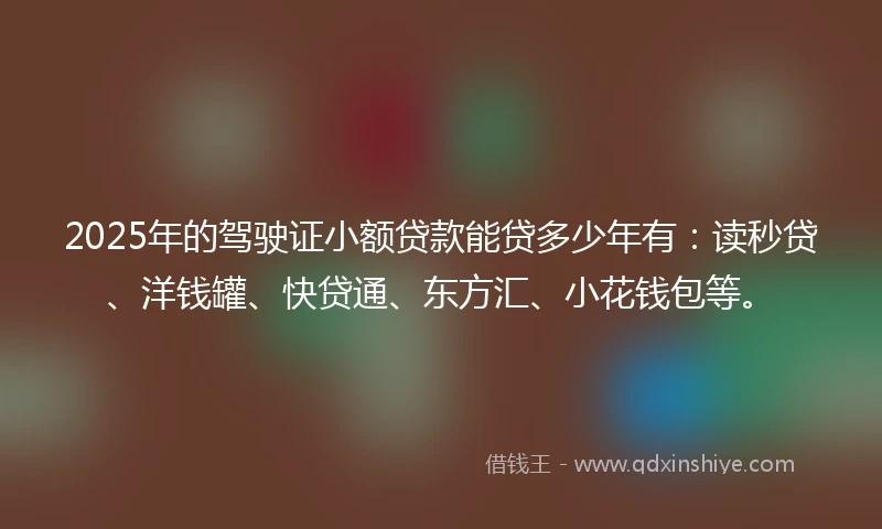 2025年的驾驶证小额贷款能贷多少年有：读秒贷、洋钱罐、快贷通、东方汇、小花钱包等。