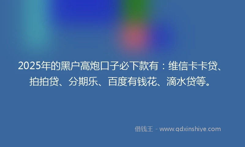 2025年的黑户高炮口子必下款有：维信卡卡贷、拍拍贷、分期乐、百度有钱花、滴水贷等。