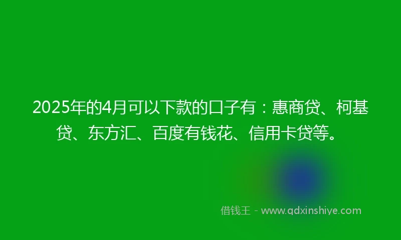 2025年的4月可以下款的口子有：惠商贷、柯基贷、东方汇、百度有钱花、信用卡贷等。