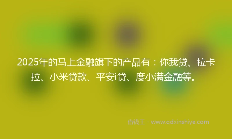 2025年的马上金融旗下的产品有：你我贷、拉卡拉、小米贷款、平安i贷、度小满金融等。