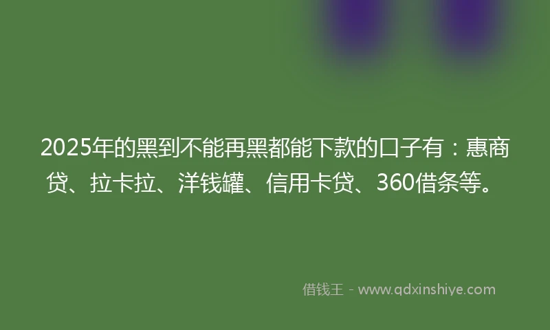 2025年的黑到不能再黑都能下款的口子有：惠商贷、拉卡拉、洋钱罐、信用卡贷、360借条等。