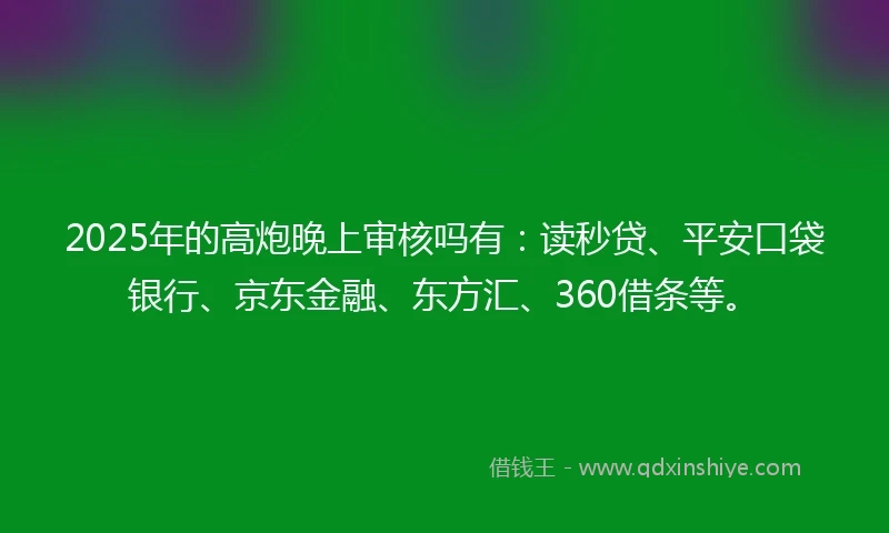 2025年的高炮晚上审核吗有：读秒贷、平安口袋银行、京东金融、东方汇、360借条等。