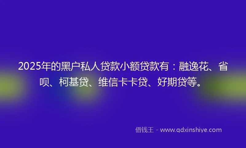 2025年的黑户私人贷款小额贷款有：融逸花、省呗、柯基贷、维信卡卡贷、好期贷等。