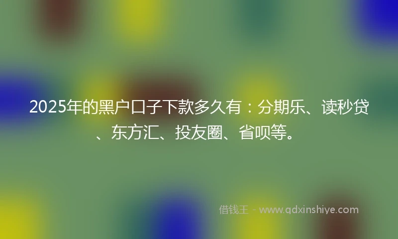 2025年的黑户口子下款多久有：分期乐、读秒贷、东方汇、投友圈、省呗等。
