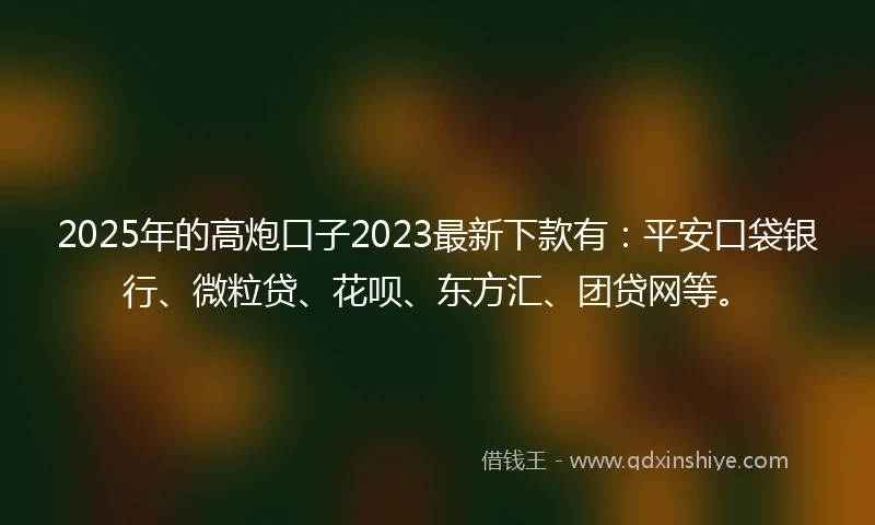 2025年的高炮口子2023最新下款有：平安口袋银行、微粒贷、花呗、东方汇、团贷网等。