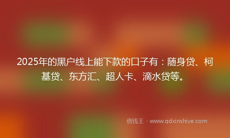 2025年的黑户线上能下款的口子有：随身贷、柯基贷、东方汇、超人卡、滴水贷等。