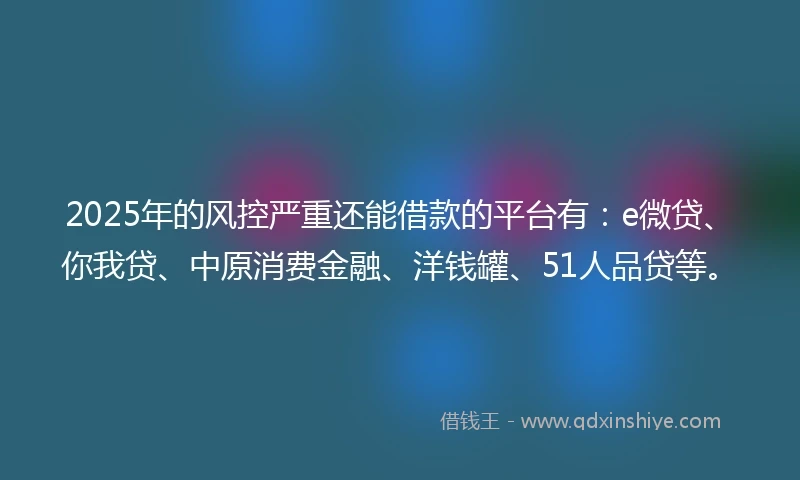2025年的风控严重还能借款的平台有：e微贷、你我贷、中原消费金融、洋钱罐、51人品贷等。