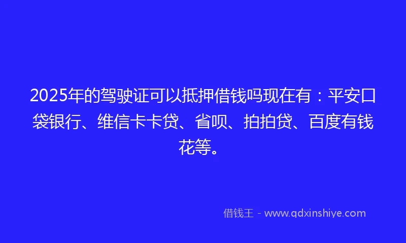 2025年的驾驶证可以抵押借钱吗现在有：平安口袋银行、维信卡卡贷、省呗、拍拍贷、百度有钱花等。