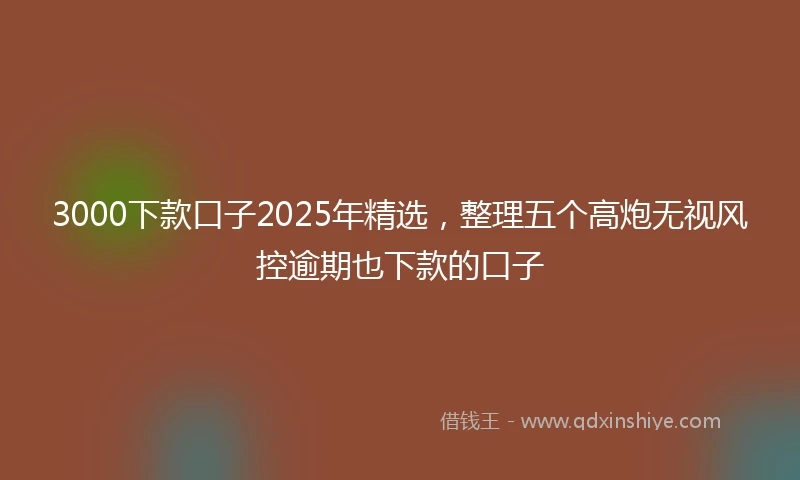3000下款口子2025年精选，整理五个高炮无视风控逾期也下款的口子