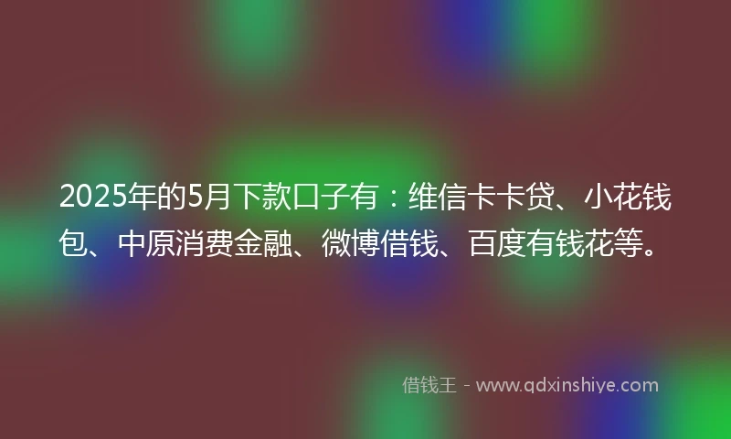 2025年的5月下款口子有：维信卡卡贷、小花钱包、中原消费金融、微博借钱、百度有钱花等。