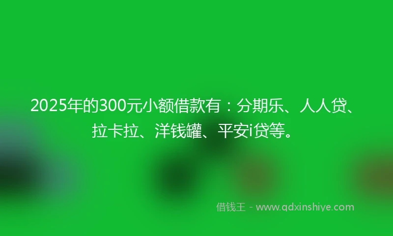 2025年的300元小额借款有：分期乐、人人贷、拉卡拉、洋钱罐、平安i贷等。