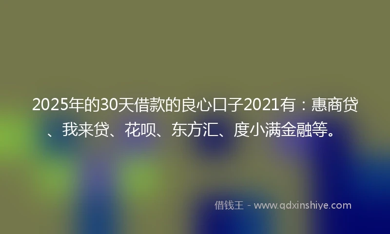 2025年的30天借款的良心口子2021有：惠商贷、我来贷、花呗、东方汇、度小满金融等。