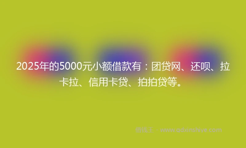 2025年的5000元小额借款有：团贷网、还呗、拉卡拉、信用卡贷、拍拍贷等。
