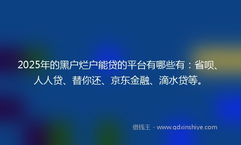 2025年的黑户烂户能贷的平台有哪些有：省呗、人人贷、替你还、京东金融、滴水贷等。