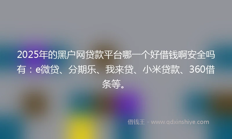2025年的黑户网贷款平台哪一个好借钱啊安全吗有：e微贷、分期乐、我来贷、小米贷款、360借条等。