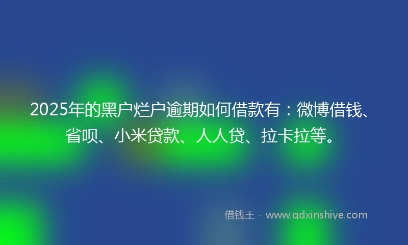 2025年的黑户烂户逾期如何借款有：微博借钱、省呗、小米贷款、人人贷、拉卡拉等。