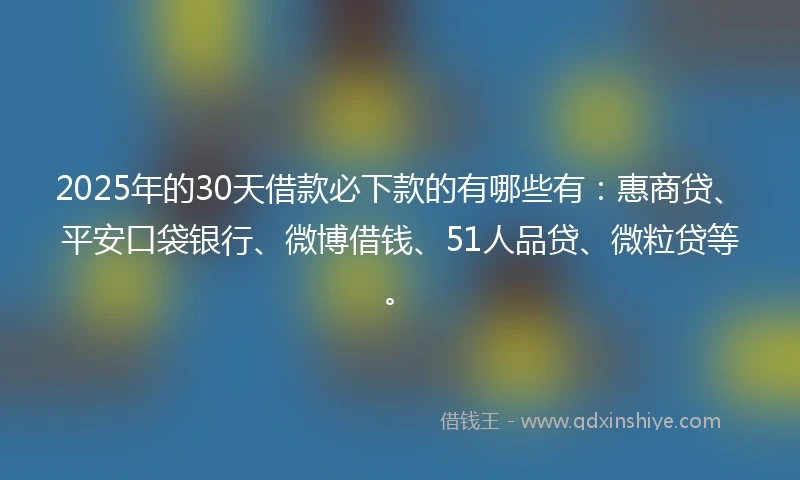 2025年的30天借款必下款的有哪些有：惠商贷、平安口袋银行、微博借钱、51人品贷、微粒贷等。