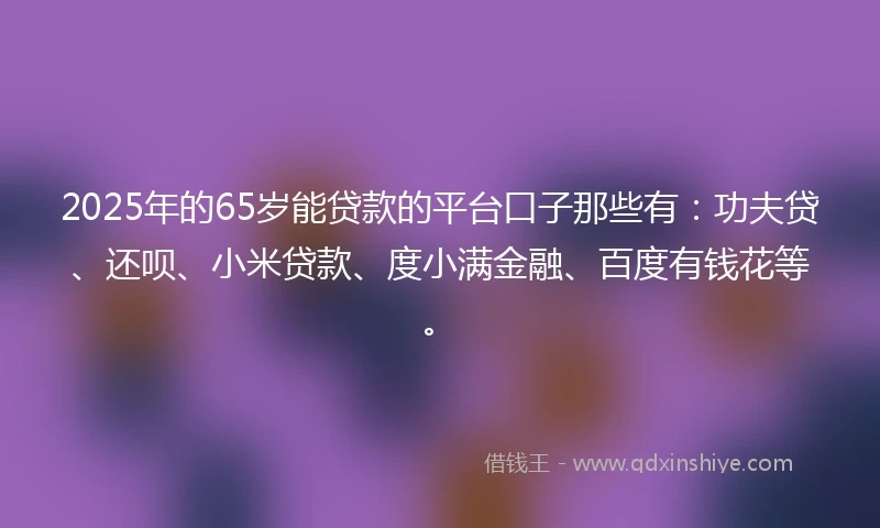 2025年的65岁能贷款的平台口子那些有：功夫贷、还呗、小米贷款、度小满金融、百度有钱花等。
