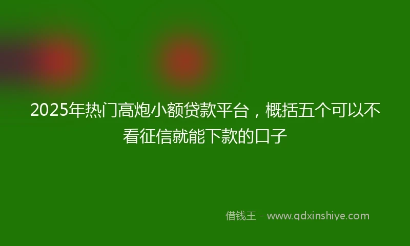2025年热门高炮小额贷款平台，概括五个可以不看征信就能下款的口子