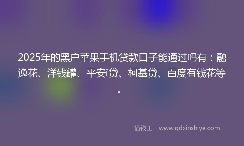2025年的黑户苹果手机贷款口子能通过吗有：融逸花、洋钱罐、平安i贷、柯基贷、百度有钱花等。