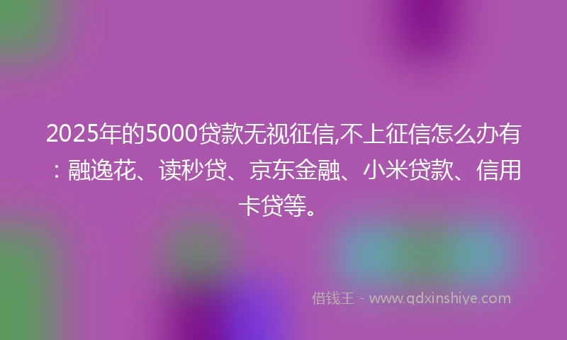 2025年的5000贷款无视征信,不上征信怎么办有：融逸花、读秒贷、京东金融、小米贷款、信用卡贷等。