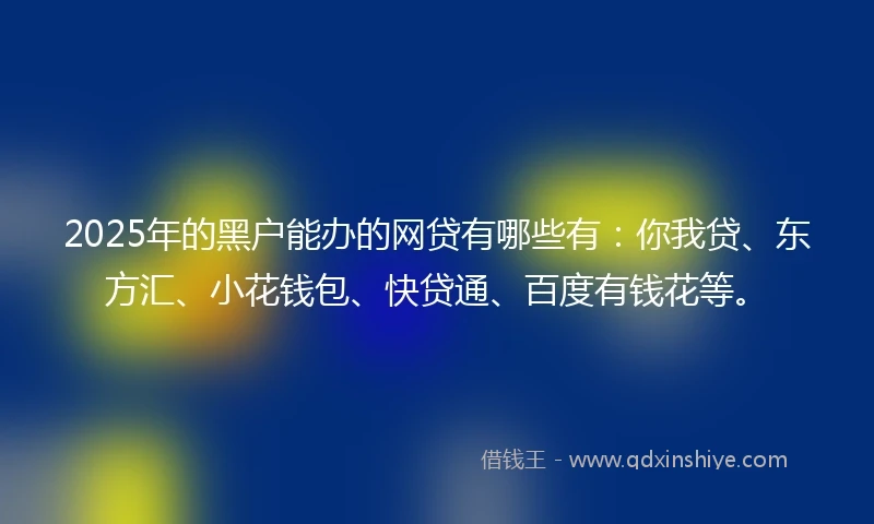 2025年的黑户能办的网贷有哪些有：你我贷、东方汇、小花钱包、快贷通、百度有钱花等。