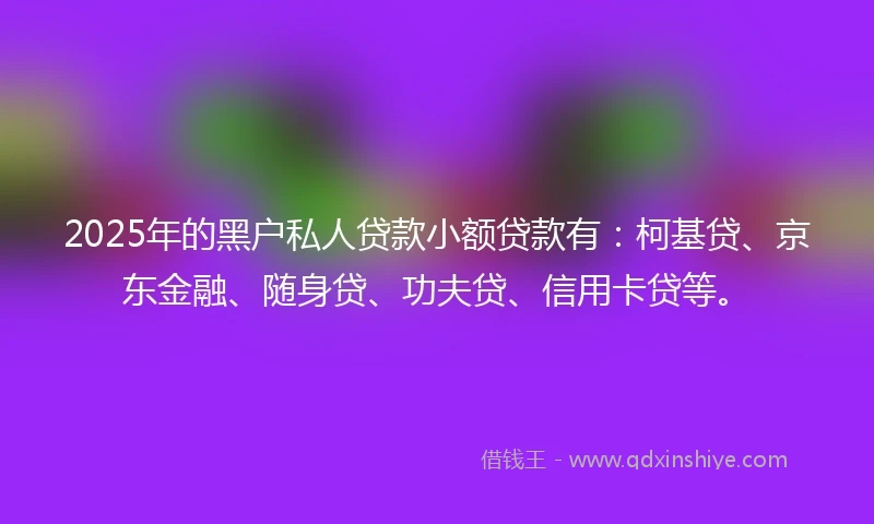 2025年的黑户私人贷款小额贷款有：柯基贷、京东金融、随身贷、功夫贷、信用卡贷等。