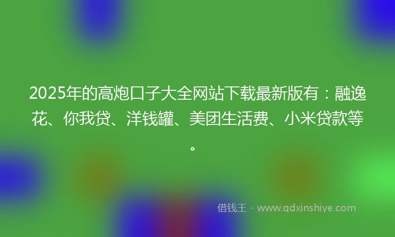 2025年的高炮口子大全网站下载最新版有：融逸花、你我贷、洋钱罐、美团生活费、小米贷款等。
