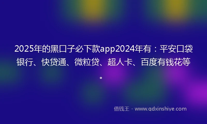 2025年的黑口子必下款app2024年有：平安口袋银行、快贷通、微粒贷、超人卡、百度有钱花等。