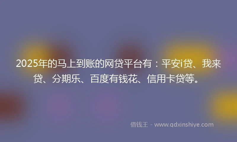 2025年的马上到账的网贷平台有：平安i贷、我来贷、分期乐、百度有钱花、信用卡贷等。