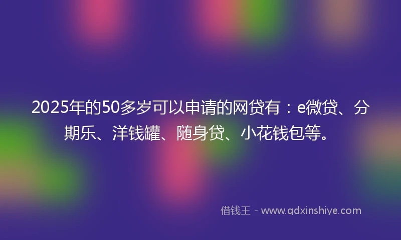 2025年的50多岁可以申请的网贷有：e微贷、分期乐、洋钱罐、随身贷、小花钱包等。