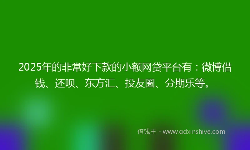 2025年的非常好下款的小额网贷平台有：微博借钱、还呗、东方汇、投友圈、分期乐等。