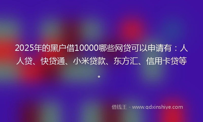 2025年的黑户借10000哪些网贷可以申请有：人人贷、快贷通、小米贷款、东方汇、信用卡贷等。
