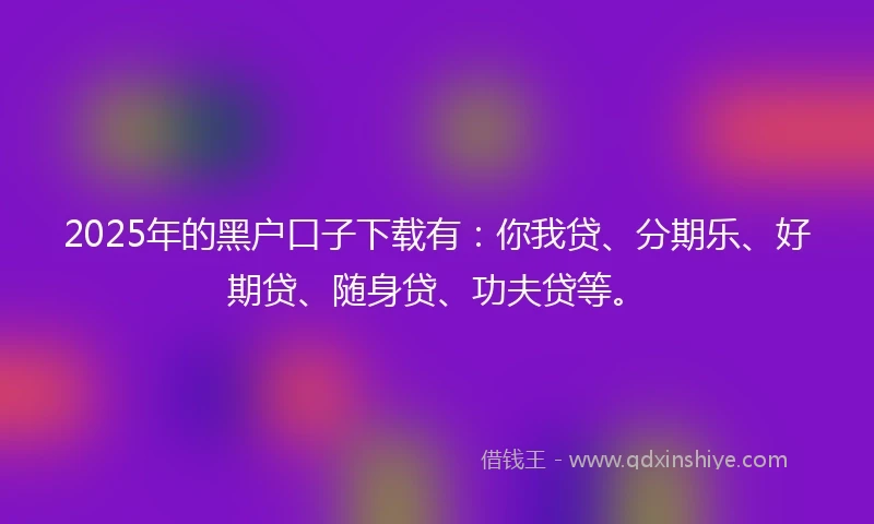 2025年的黑户口子下载有：你我贷、分期乐、好期贷、随身贷、功夫贷等。