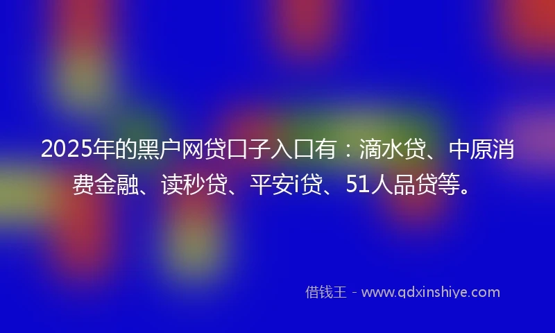 2025年的黑户网贷口子入口有：滴水贷、中原消费金融、读秒贷、平安i贷、51人品贷等。