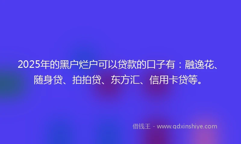 2025年的黑户烂户可以贷款的口子有：融逸花、随身贷、拍拍贷、东方汇、信用卡贷等。