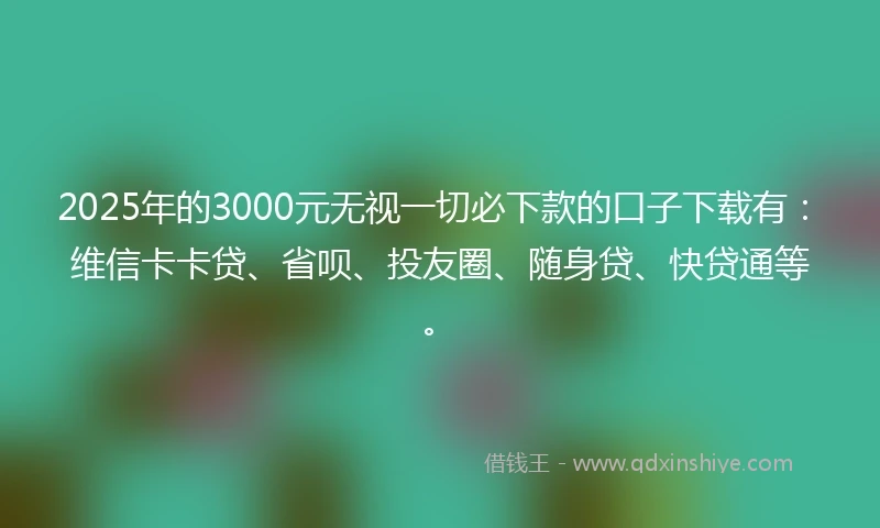 2025年的3000元无视一切必下款的口子下载有：维信卡卡贷、省呗、投友圈、随身贷、快贷通等。