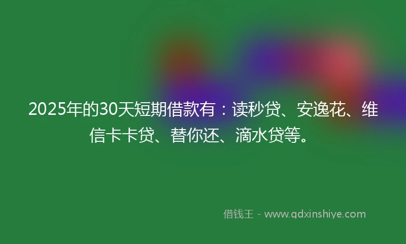 2025年的30天短期借款有：读秒贷、安逸花、维信卡卡贷、替你还、滴水贷等。