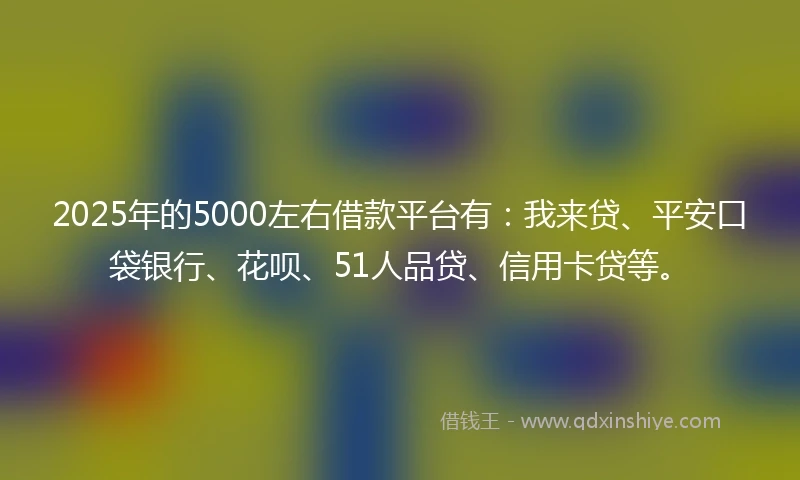 2025年的5000左右借款平台有：我来贷、平安口袋银行、花呗、51人品贷、信用卡贷等。