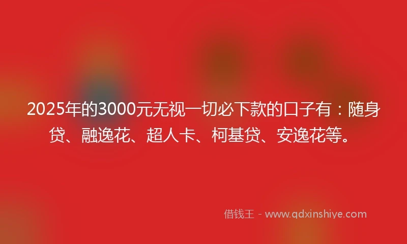 2025年的3000元无视一切必下款的口子有：随身贷、融逸花、超人卡、柯基贷、安逸花等。